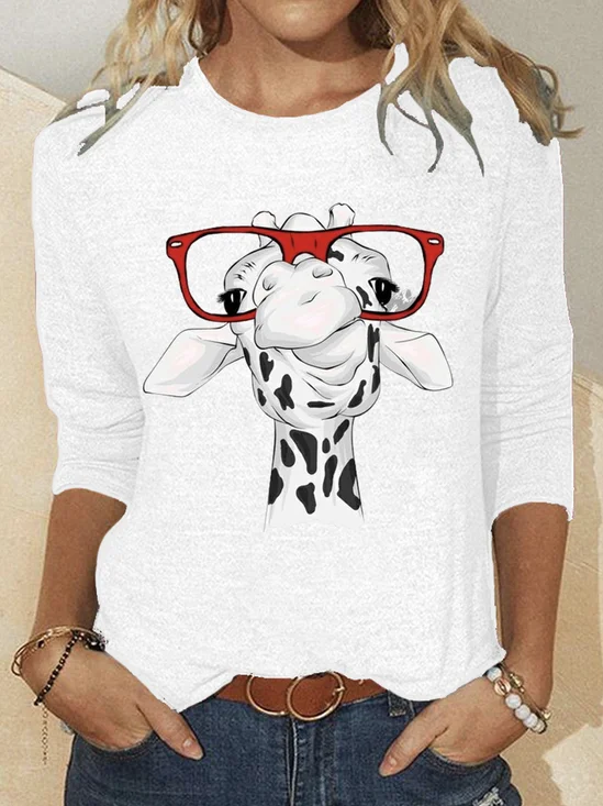 T-shirts Femmes Décontracté Printemps / Automne Cerf Quotidien Ample en Mélangé de Coton Régulier Droit Élasticité moyenne
