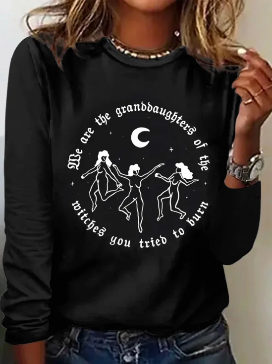 T-shirts Décontracté Printemps / Automne Lettres de texte Coton Quotidien Ample Manches Longues Régulier Droit pour Femmes