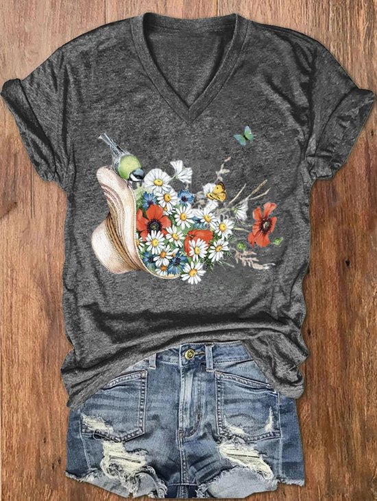 T-shirts Femmes Décontracté Floral Été Tricoté Quotidien Manches Courtes Régulier Droit Oui