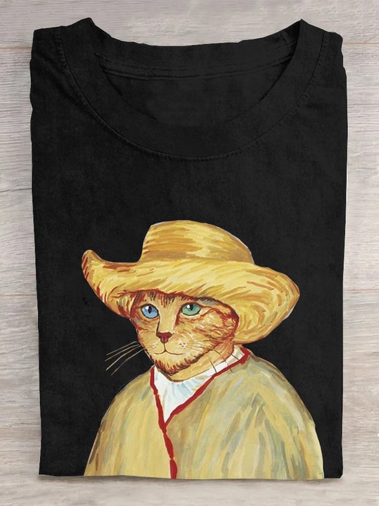 T-shirts Femmes Décontracté Été Chat Quotidien Ample Manches Courtes Droit Régulier Oui