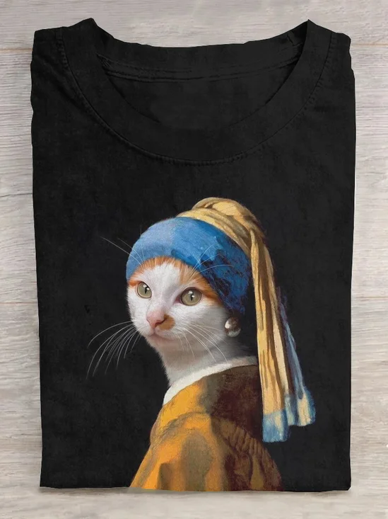 T-shirts Décontracté Été Chat Ample Manches Courtes Col Rond Régulier Régulier Oui pour Femmes