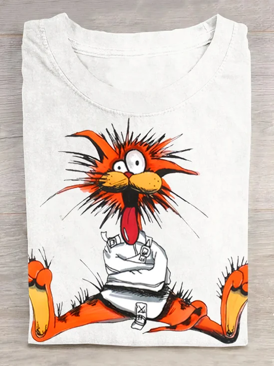 T-shirts Femmes Décontracté Été Dessin Animé Quotidien Ample Col Rond en Mélangé de Coton Élasticité moyenne Oui