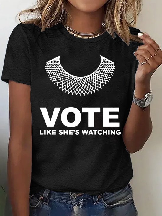T-shirts Femmes Décontracté Été Lettres de texte Coton Micro-élasticité Quotidien Manches Courtes Trapèze Régulier