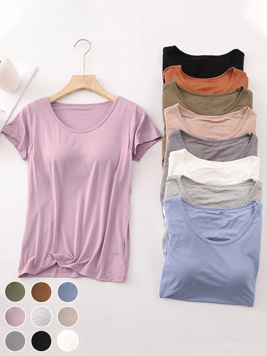 T-shirts Femmes Décontracté Plain Été Quotidien Ample Manches Courtes Régulier Régulier Élasticité moyenne