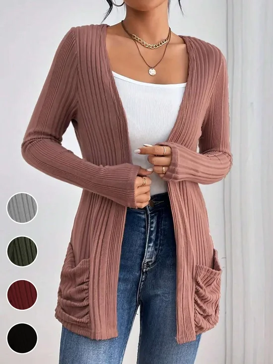 Élasticité moyenne Manches Longues Régulier Plain Kimono Poche Couture pour Femmes