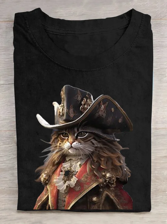 T-shirts Décontracté Été Chat Ample Manches Courtes Col Rond Droit Régulier Élasticité moyenne pour Femmes