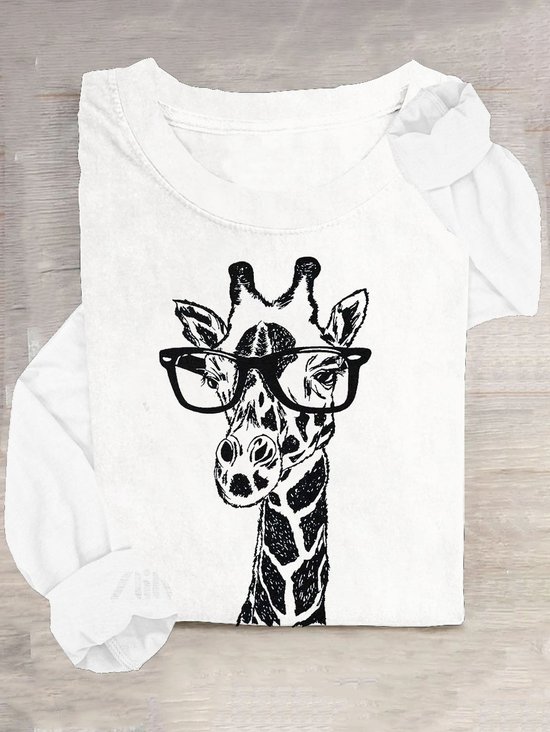 T-shirts Décontracté Printemps / Automne Cerf Quotidien Manches Longues Col Rond en Mélangé de Coton Droit Élasticité moyenne pour Femmes