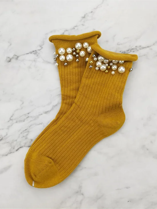 Chaussettes Femmes Plain Toutes Les Saisons Élégant Coton Perlé Haute-Élastique Fête Chaussettes sur le mollet Régulier
