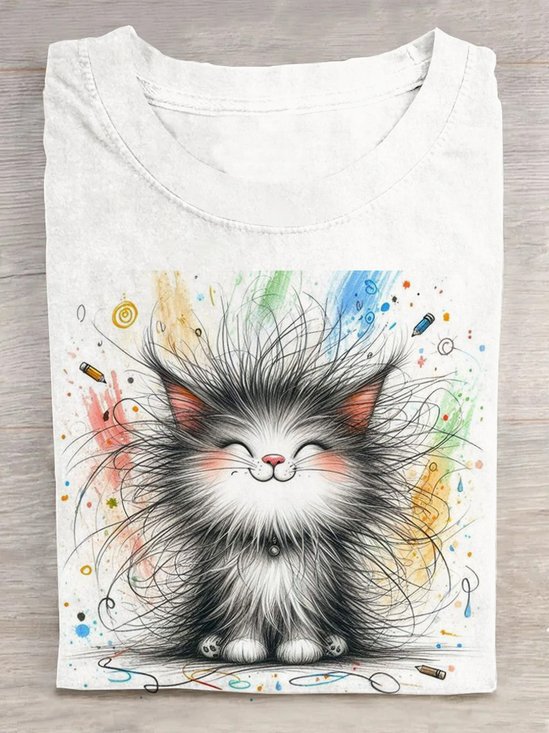 T-shirts Décontracté Été Chat Quotidien Ample Manches Courtes Col Rond Droit Élasticité moyenne pour Femmes