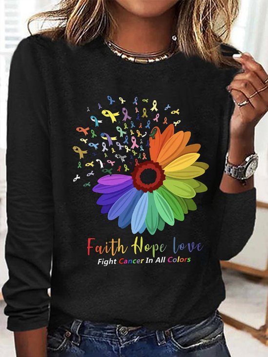 T-shirts Femmes Décontracté Printemps / Automne Imprimé de Lettre Motif Micro-élasticité Ample Manches Longues Col Rond Régulier Trapèze