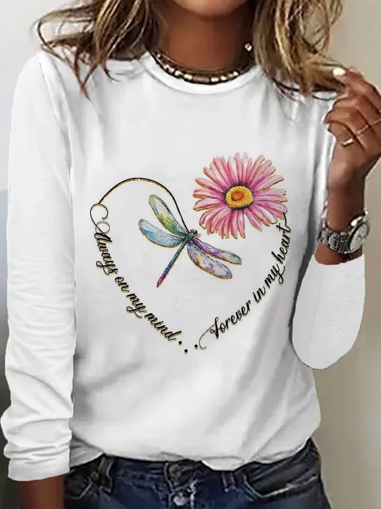 T-shirts Femmes Décontracté Printemps / Automne Marguerite Micro-élasticité Quotidien Manches Longues Régulier Trapèze Régulier