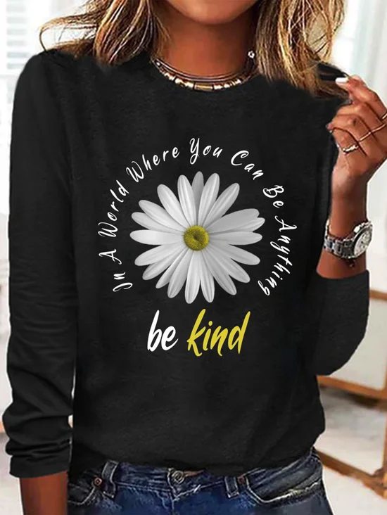 T-shirts Décontracté Printemps / Automne Lettres de texte Coton Quotidien Manches Longues Col Rond Régulier Régulier pour Femmes