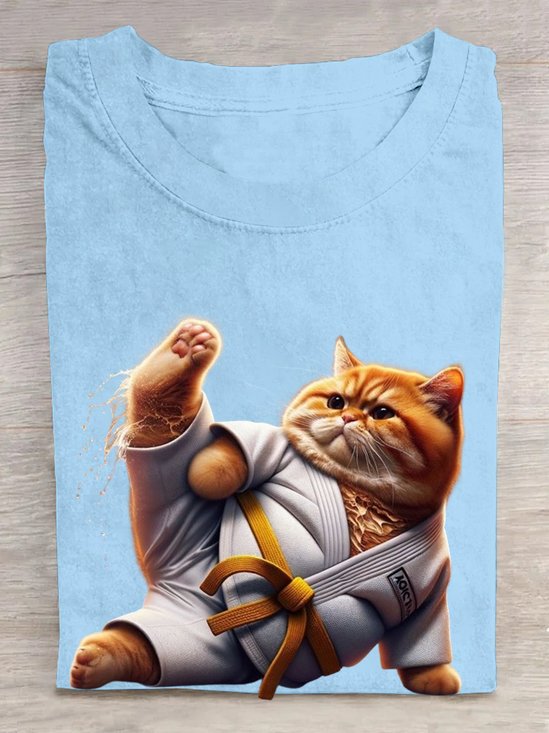 T-shirts Décontracté Chat Été Manches Courtes Col Rond Régulier Droit Régulier Élasticité moyenne pour Femmes