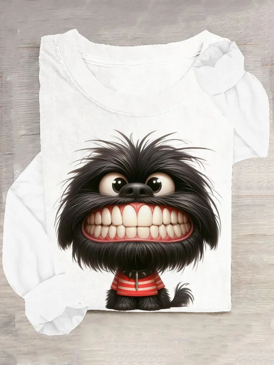 T-shirts Décontracté Printemps / Automne Chien Ample Manches Longues en Mélangé de Coton Régulier Régulier Oui pour Femmes