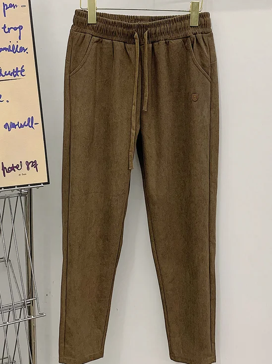 Pantalons Décontracté Plain Printemps / Automne Coton Taille Élastique Pantalon à la cheville Pantalons Harem Droit Poche Couture pour Femmes