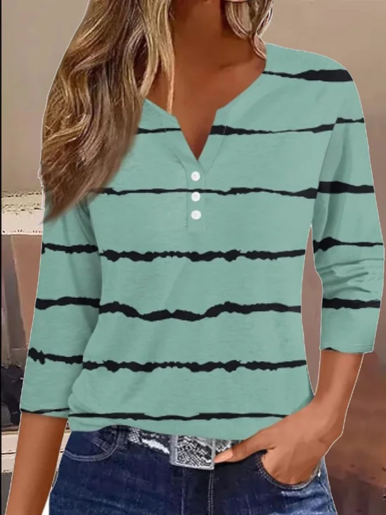 T-shirts Décontracté Printemps / Automne Abstrait Rayé Ample Jersey Manches trois quarts Régulier Régulier Non pour Femmes