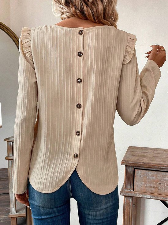 Chemisiers1 Décontracté Plain Printemps / Automne Polyester Aucune élasticité Manches Longues Col Rond Droit Boucle pour Femmes