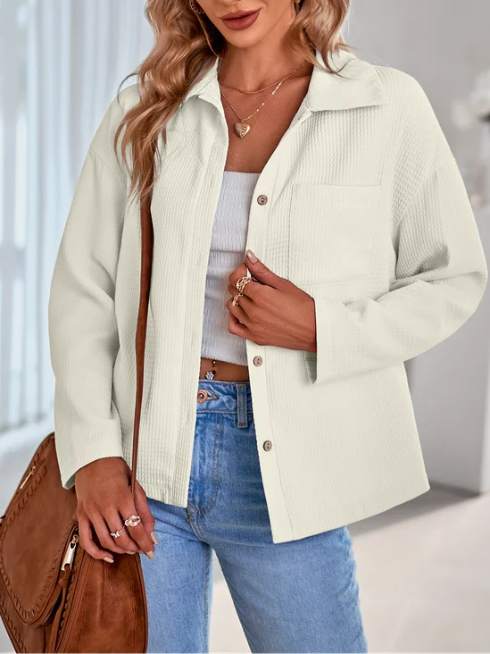 Micro-élasticité Col de Chemise Manches trois quarts Régulier Plain Blouson Zip pour Femmes