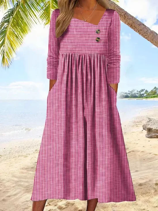 Femmes Rayé Bleu Ciel Asymétrique Confortable Boucle Robe Maxi Décontracté