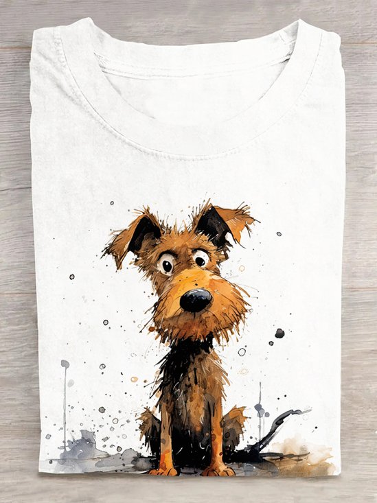 T-shirts Femmes Décontracté Été Chien Coton Quotidien Manches Courtes Col Rond Régulier Élasticité moyenne