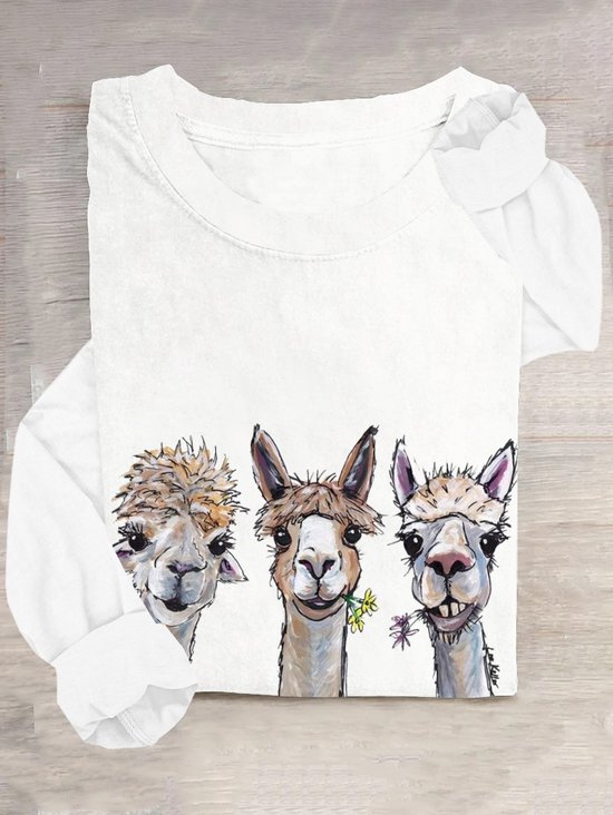 T-shirts Décontracté Imprimé d'Animal Printemps / Automne Ample Manches Longues Col Rond en Mélangé de Coton Régulier Élasticité moyenne pour Femmes