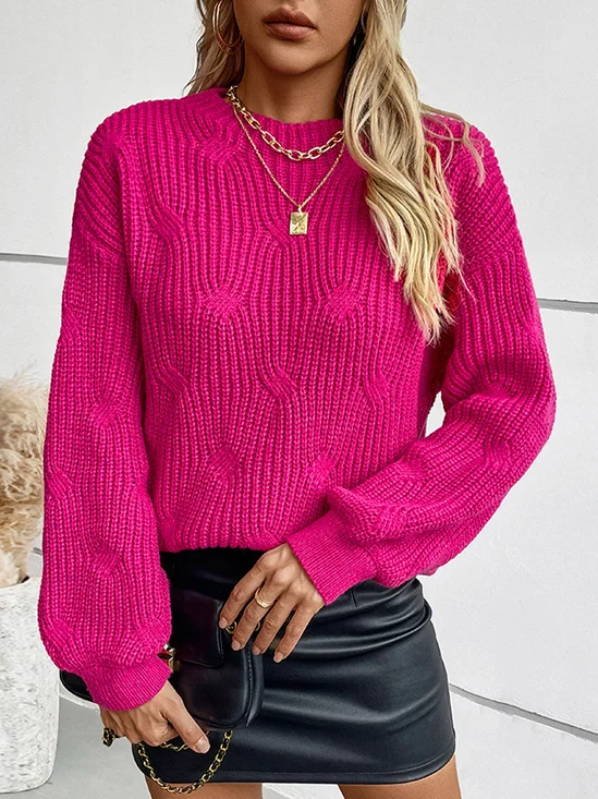 Pulls Femmes Décontracté Plain Printemps / Automne Micro-élasticité Ample Manches Longues Col Rond Fil/fil de laine Régulier
