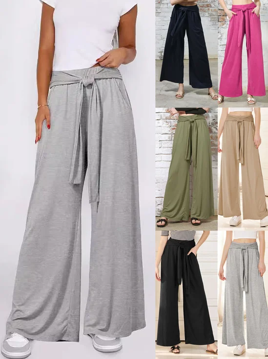 Pantalons Femmes Décontracté Plain Printemps / Automne Polyester Naturel Taille Élastique Pantalons à Jambe Large Long Régulier