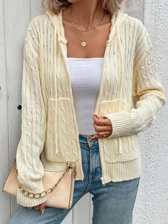 Cardigans Femmes Décontracté Plain Printemps / Automne Zip Fil/fil de laine Régulier Droit Régulier Élasticité moyenne