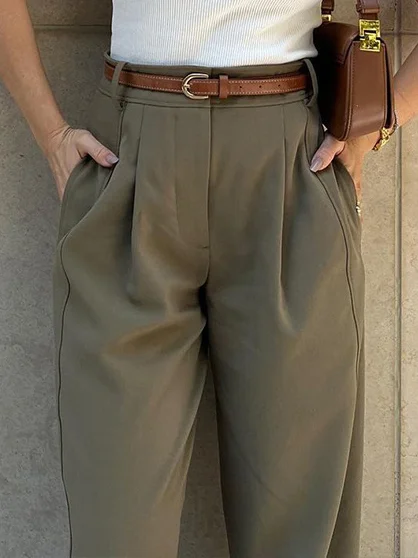 Pantalons Femmes Plain Printemps / Automne Urbain Polyester Froncé Naturel Ample Droit Régulier