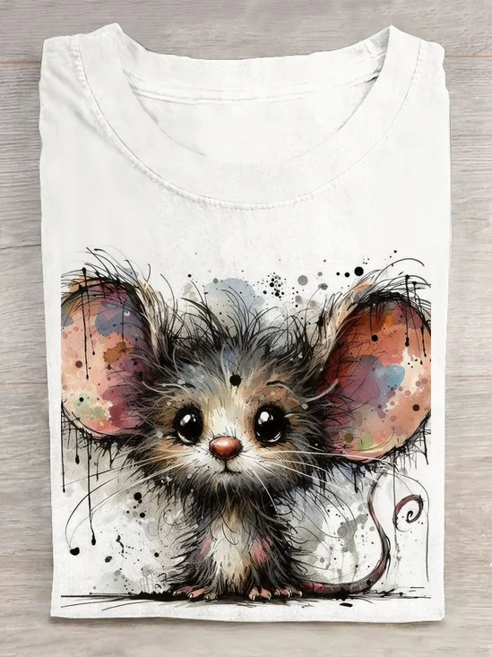 T-shirts Décontracté Imprimé d'Animal Été Manches Courtes Col Rond Régulier Droit Régulier Élasticité moyenne pour Femmes
