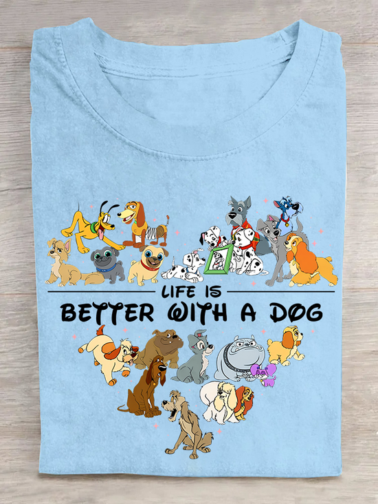 T-shirts Décontracté Été Chien Polyester Léger Micro-élasticité Manches Courtes Régulier Droit pour Femmes