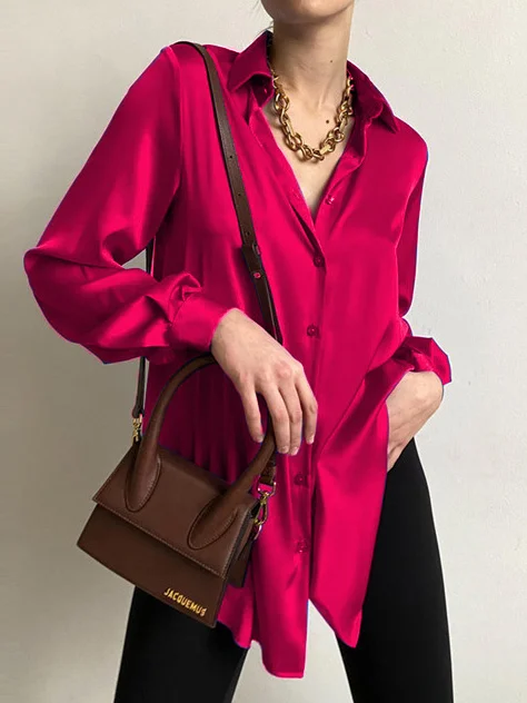 Chemises Femmes Décontracté Plain Printemps / Automne Polyester Coupe Régulière Manches Longues Régulier Droit Col de Chemise