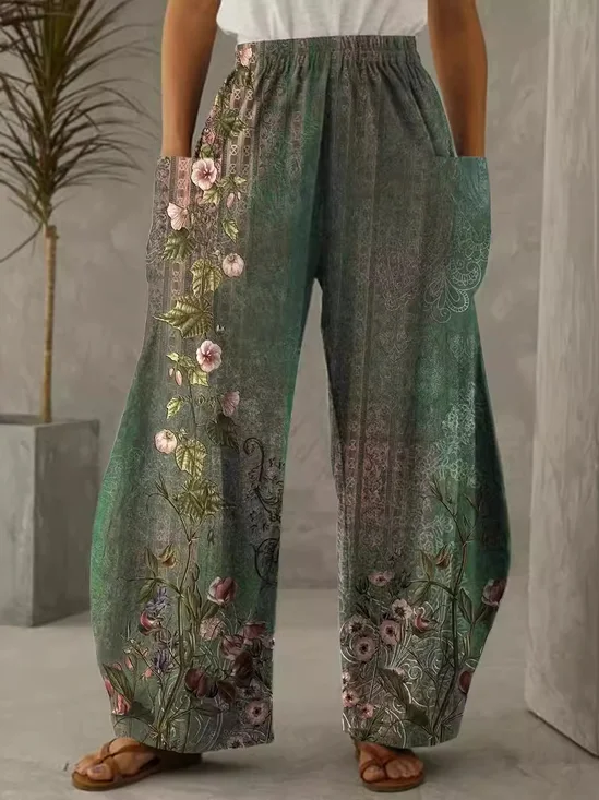 Pantalons Femmes Décontracté Ethnique Printemps / Automne Polyester Naturel Aucune élasticité Quotidien Droit Régulier