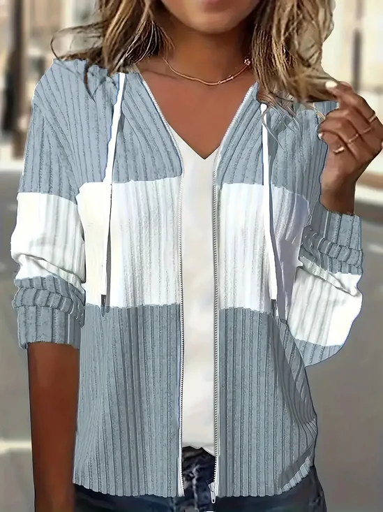 Manches Longues Régulier Bloc de Couleur Blouson Boutonné pour Femmes