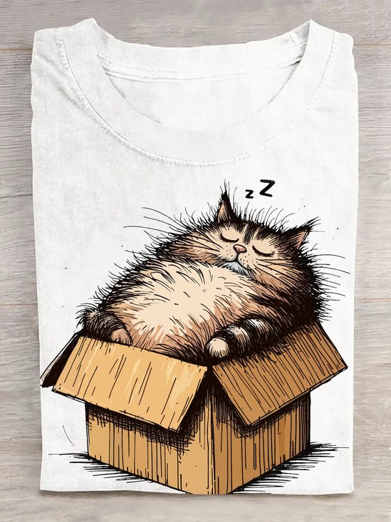T-shirts Femmes Décontracté Été Chat Manches Courtes Col Rond Droit Régulier Élasticité moyenne Oui
