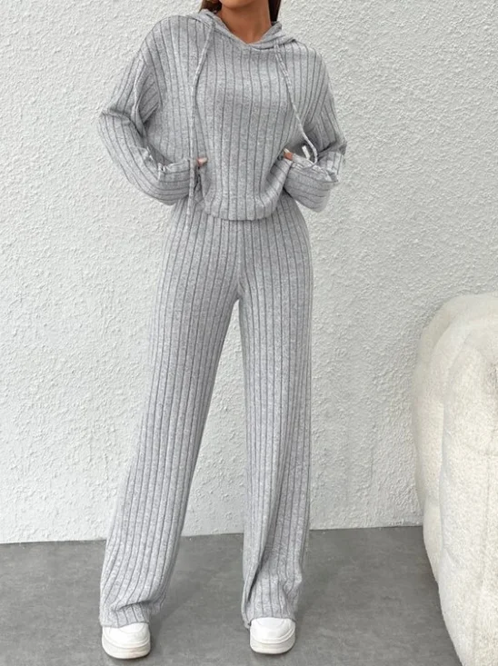 Deux Pièces Ensembles Décontracté Plain Printemps / Automne Naturel Quotidien Ample Jersey Manches Longues Top Avec Pantalons pour Femmes