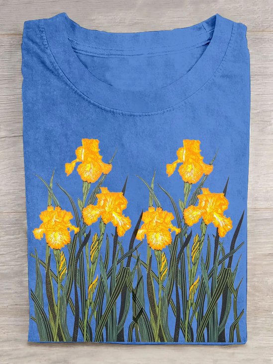 T-shirts Femmes Décontracté Floral Été Coton Manches Courtes Régulier Droit Élasticité moyenne Oui