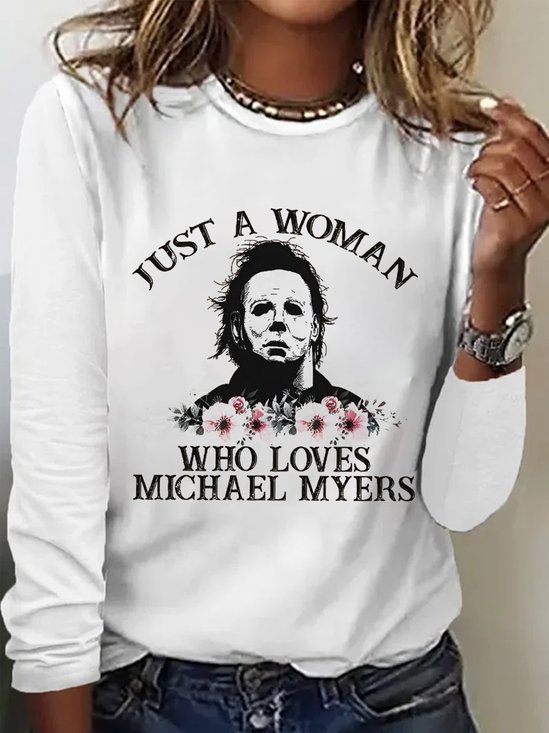 T-shirts Décontracté Printemps / Automne Imprimé de Lettre Motif Coton Micro-élasticité Coupe Régulière Manches Longues Col Rond Régulier pour Femmes