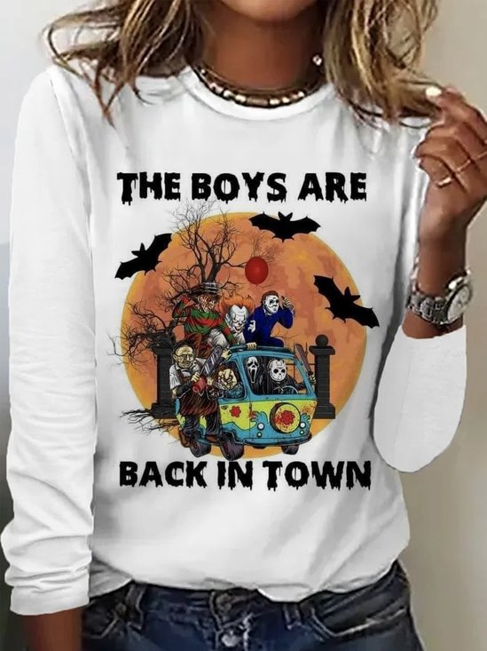 T-shirts Décontracté Printemps / Automne Imprimé de Lettre Motif Micro-élasticité Coupe Régulière Manches Longues Col Rond Droit Régulier pour Femmes