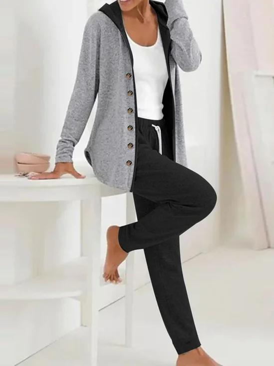 Deux Pièces Ensembles Décontracté Plain Printemps / Automne Polyester Quotidien Ample Manches Longues Manteau avec Pantalons Régulier pour Femmes