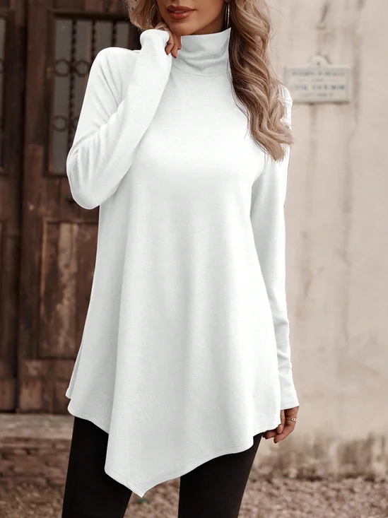 T-shirts Femmes Décontracté Plain Printemps / Automne Quotidien Manches Longues Mi-long Droit Régulier Élasticité moyenne