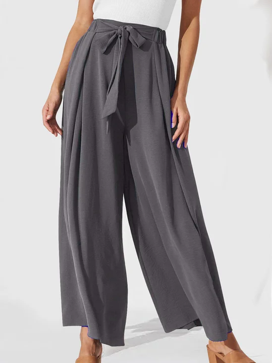 Pantalons Décontracté Plain Printemps / Automne Nœud Devant Aucune élasticité Quotidien Ample Pantalon droit Régulier pour Femmes