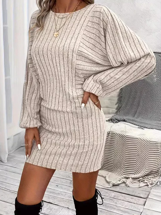 Femmes Plain Gris Col Rond Confortable Robe Maxi Décontracté