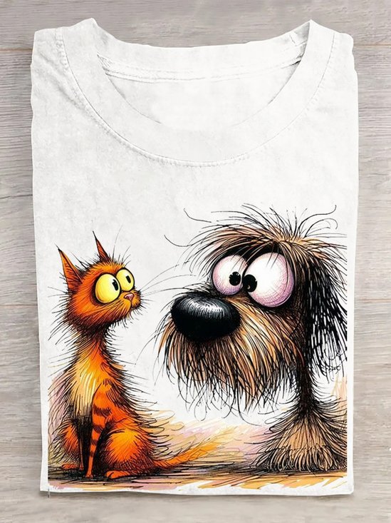 T-shirts Femmes Décontracté Été Chien Coton Ample Manches Courtes Col Rond Régulier Élasticité moyenne