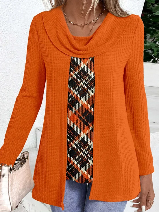 Chemisiers1 Décontracté Printemps / Automne Plaid Quotidien Ample Jersey Manches Longues Régulier Droit pour Femmes