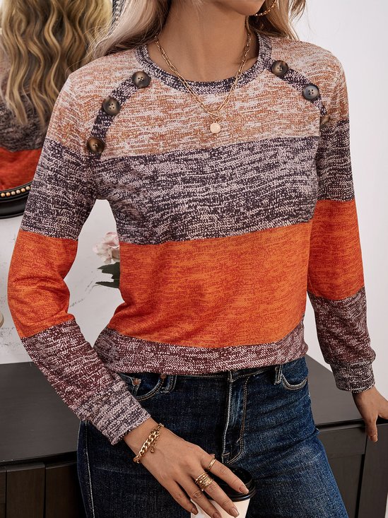 T-shirts Décontracté Bloc de Couleur Printemps / Automne Micro-élasticité Ample Entaillé Régulier Droit Régulier pour Femmes