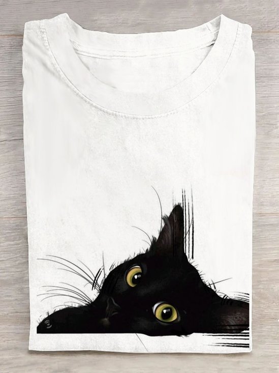 T-shirts Femmes Décontracté Été Chat Quotidien Col Rond Régulier Droit Élasticité moyenne Oui