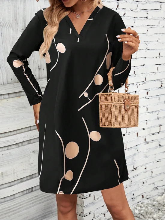 Femmes Pois Polka Noir Col V Confortable Mini Robe Décontracté