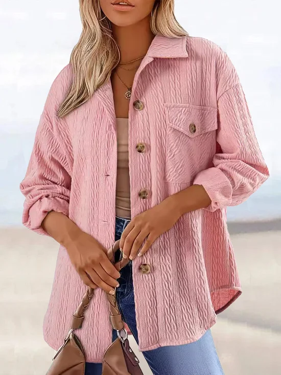 Col de Chemise Manches Longues Régulier Plain Chemise Blouson Blouson Jacquard pour Femmes