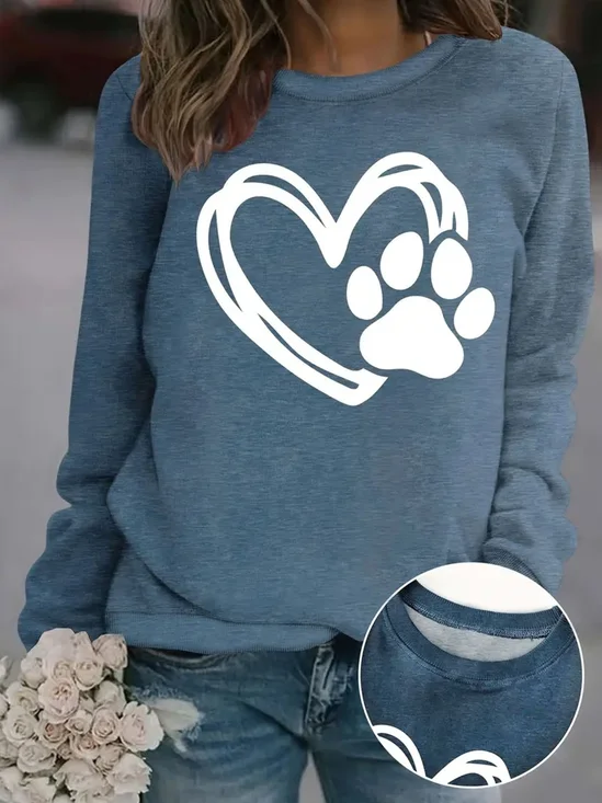 Sweat-shirts Décontracté Printemps / Automne Coeur/cordé Polyester Naturel Ample Manches Longues Régulier Droit pour Femmes